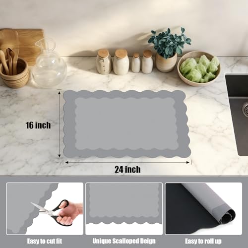 Grey Scalloped Coffee Mat for Countertop Coffee Bar Mat Matt