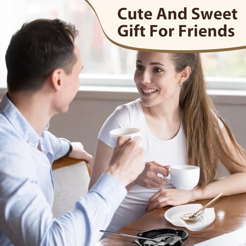 2 Pcs Ceramic Coffee Spoon Rest with Spoon Small Heart Black White Stirrer Holder Bar Station Accessories Decoration Lover Housewarming Gift