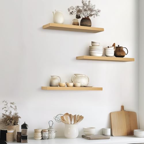 Light Oak Toned Floating Shelves 22.5in