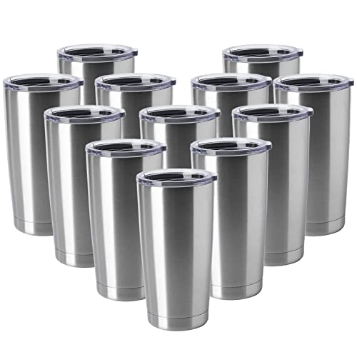 20oz Tumblers Stainless Steel Mugs with Lid Double Wall Vacuum Insulated Coffee Cups for Cold & Hot Drinks (12 Count)