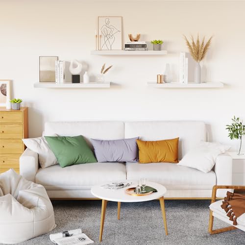 3 Pack 24" White Modern Wooden Floating Shelves (3 Count)