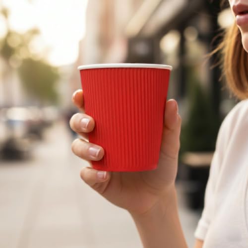 Ripple Wall Coffee Cups 500 Count 8 Ounce Insulated Red Paper Cups