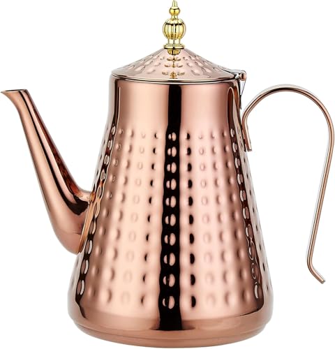 1.8L(60oz) Stainless Steel Hammer Patterned Teapot With Removeable Infuser,Loose leaf cover,Copper