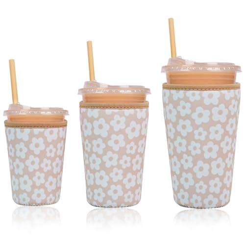 Reusable Insulated Neoprene Iced Coffee Cup Sleeve (3 Count)