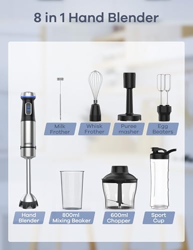 Immersion Blender Handheld Corded 8 in 1 Hand Blender Max 1000W