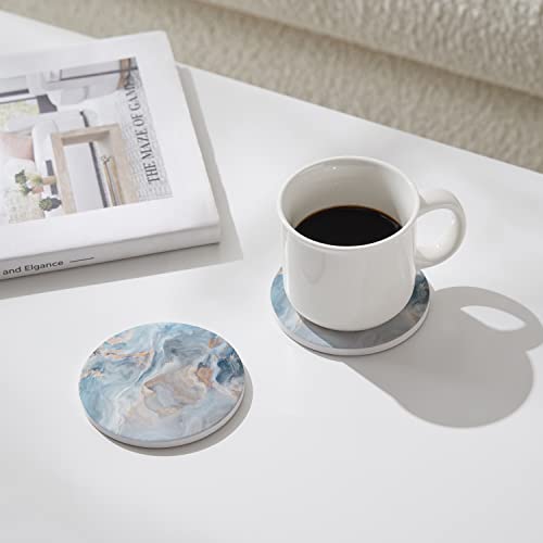 Set of 6 Abstract Blue Marble Coasters with Holder (6 Count)