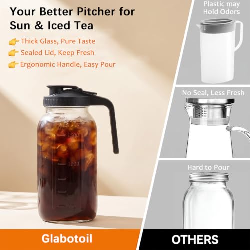 64oz(2 quart) Mason Jar Pitcher, Glass Pitcher with Lid for Cold Brew