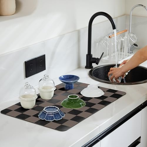 Checkered Dish Drying Mat for Kitchen Counter