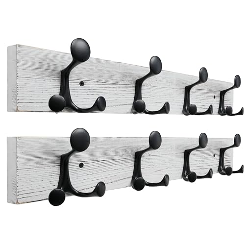 24 Inch Wood Coat Rack Wall Mount with 4 Triple Hooks (2 Count)