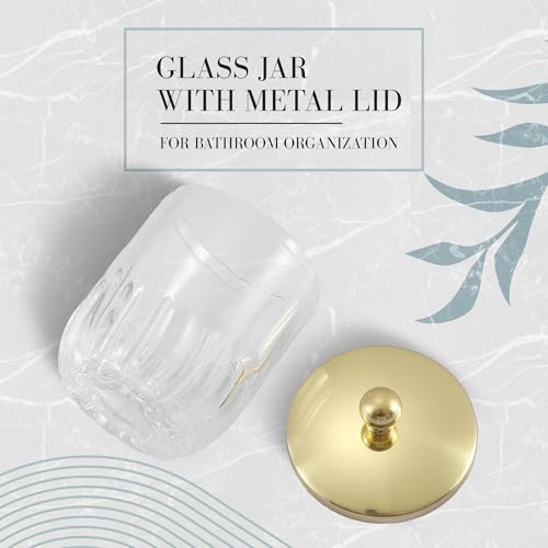 Clear Transparent Apothecary Vertical Wavy Glass Jar With Gold Metal Lid Cover for Bathroom Organization