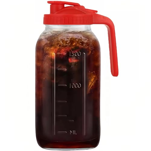 64oz (2 quart) Glass Pitcher with Lid, Mason Jar Pitcher, Glass Container