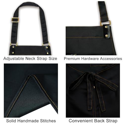Barista Tools Apron for Women Hairstylists Servers Waterproof Canvas Kitchen Apron with 3 Pockets for Cooking Gardening