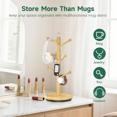 Mug Holder Tree Bamboo 360° Rotating Coffee Cup Display Rack