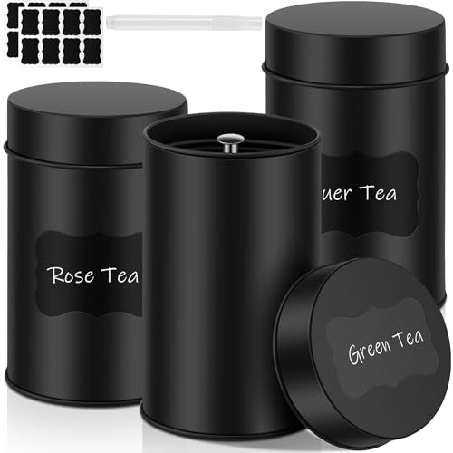3 Pcs Tea Tin Canisters 16oz Metal Storage with Airtight Double Lid (3 Count)