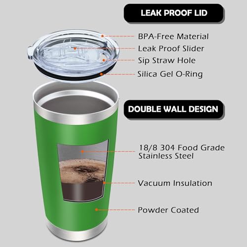 20oz Tumbler with Lid Stainless Steel Tumblers Insulated Mug Green 6P (6 Count)