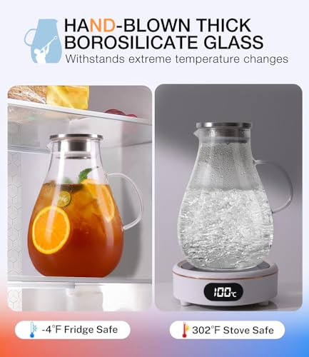 86oz Borosilicate Glass Pitcher with Lid and Handle