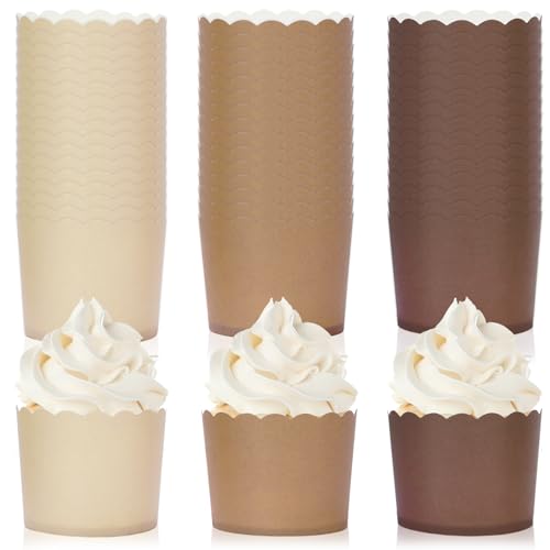 120Pcs Brown Paper Baking Cups Scalloped Edge Cupcake Wrappers Gradient Brown Cupcake Muffin Cases for Wedding Birthday Baby Shower (120 Count)