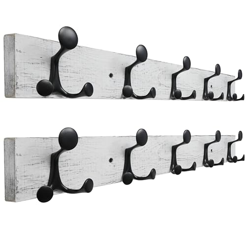 30 Inch Wood Coat Rack Wall Mount with 5 Triple Hooks (2 Count)