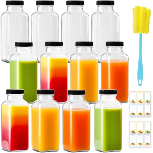 12 Pack 12oz Glass Drink Bottles with Lids