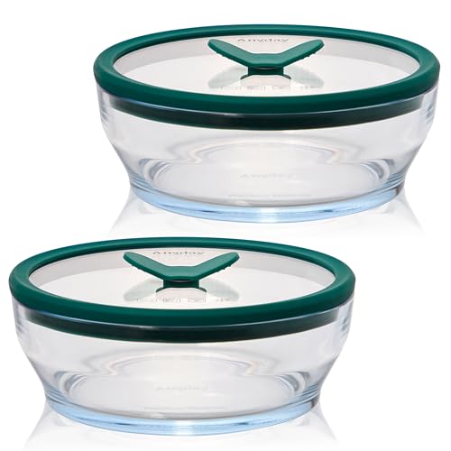 2-Pack 4-Cup Shallow Glass Food Storage with Lids (Clear Kale) (2 Count)