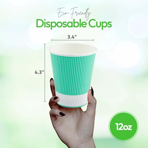 Ripple Wall Coffee Cups 500 Count 12 Ounce Insulated Light Green Paper Cups