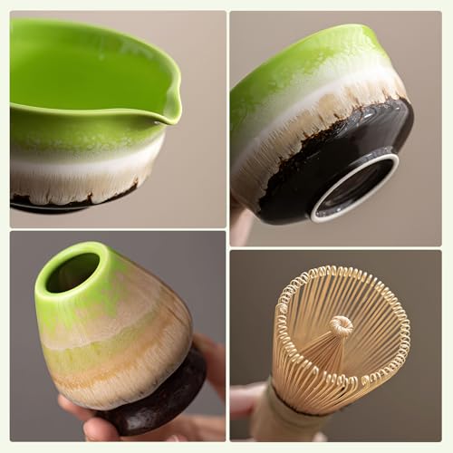 Matcha Whisk Set Ceramic Matcha Set Includes Matcha Bowl Matcha Whisk and Holder (5 Count)