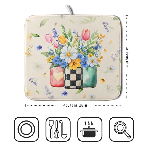 Spring Flower Vases Dish Drying Mat for Countertop