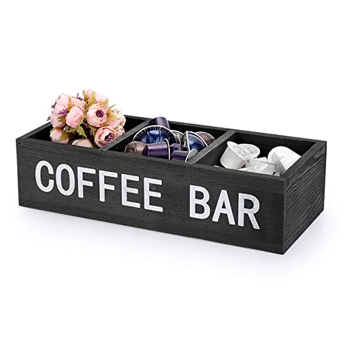 Coffee Bar Wooden Storage Box with Removable Grids