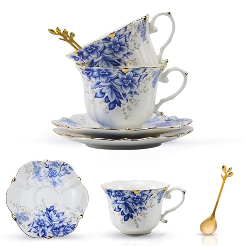 Country Roses Bone China Tea Cup and Saucer Set (6 Count)