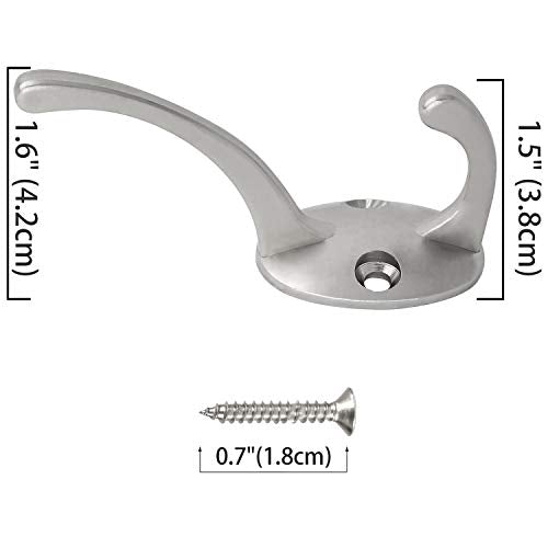 12 Pack Silvery Double Coat Hooks Wall Mounted with 24 Screws (12 Count)