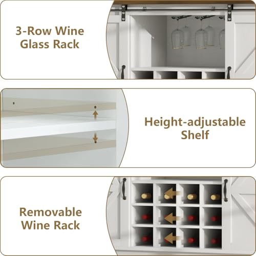 55" Farmhouse Coffee Bar Cabinet with 3 Tier Storage Hutch