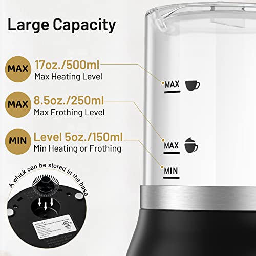 4-in-1 Electric Milk Frother, 17oz Glass Jug Hot & Cold Foam Maker
