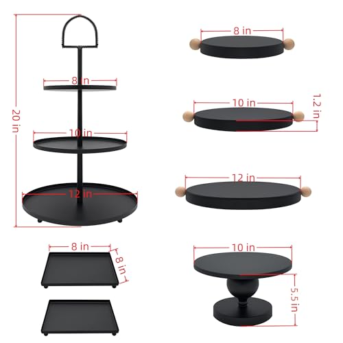Set of 7 Black Cake Stands Metal Dessert Display Holder Table Decor (7 Count)