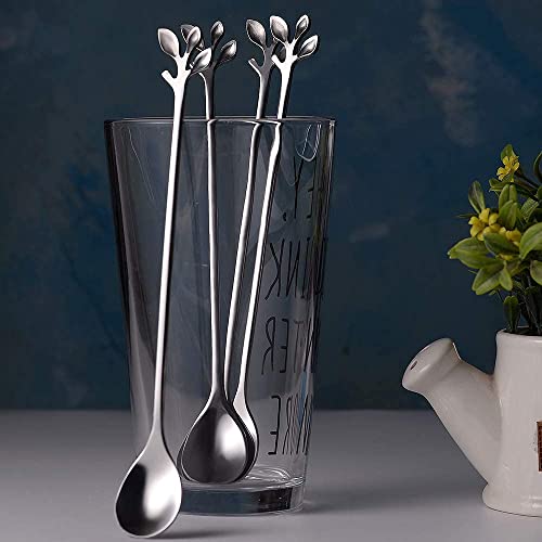 6 Piece Elegant Silver Leaf Long Handle Teaspoons (6 Count)