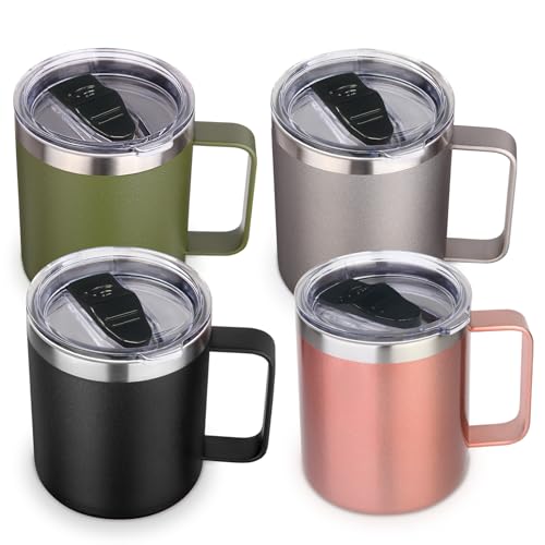 14oz Insulated Stainless Steel Coffee Mug with Lid Bulk 4 Pack (4 Count)