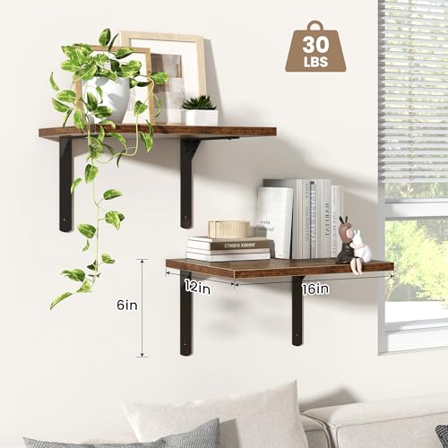 Rustic Brown 12 Inch Deep Floating Shelves Set of 2 (2 Count)