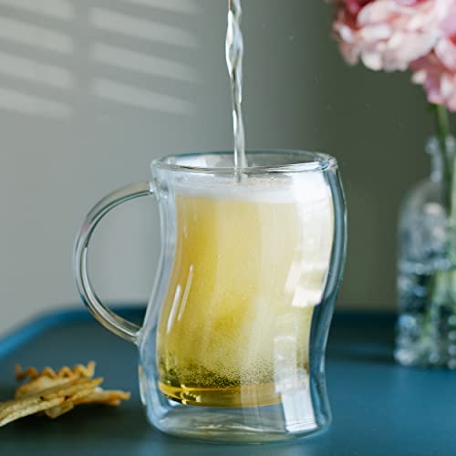BTaT- Double-Walled Beer Mugs, 16 oz, 4 Pack, Double-Walled Glass with Handle, Insulated Beer Glasses, Drinking Glasses for Bar, Beverages, Alcohol, Water (4 Count)