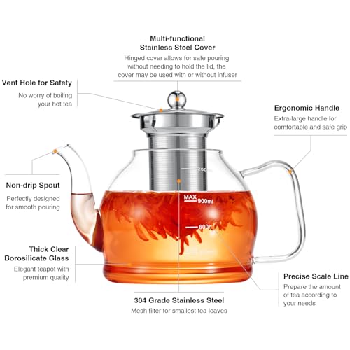 Tea Pot Set 1200ml Glass Teapot with 4 Glass Teacups