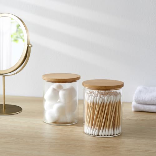 Glass Qtip Holder Dispenser with Bamboo Lid (3 Count)