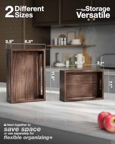 Set of 2 Wooden Countertop Baskets with Sturdy Wire Mesh & Handles (2 Count)