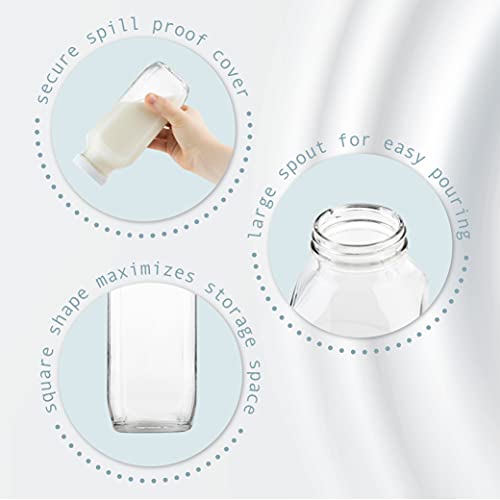 16oz Glass Milk Bottles with Lids (4 Count)