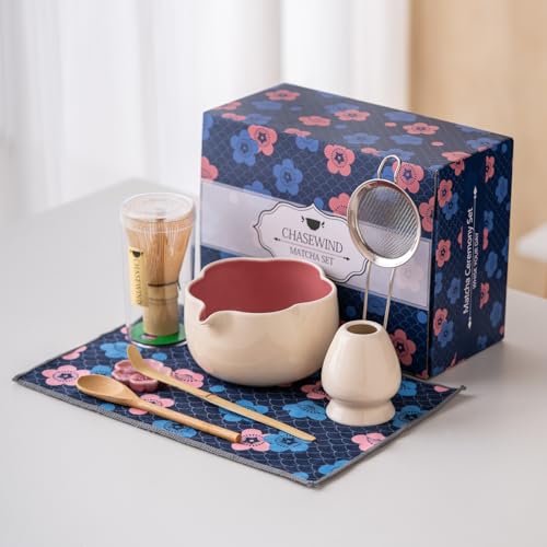 Matcha Set 8Pcs Floral Ceramic Matcha Kit with Matcha Whisk