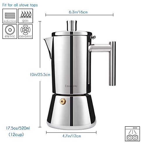 Diego Stovetop Espresso Maker Stainless Steel Italian Coffee Machine Maker 12Cup 17.5 oz Induction Moka Pot