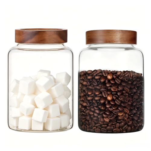 2 PCS Large Glass Jars with Wooden Airtight Lid 60 oz