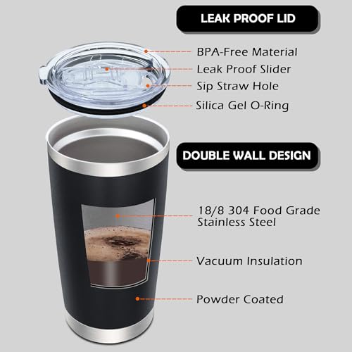 20oz Tumbler with Lid Stainless Steel Tumblers Insulated Mug Black 12P (12 Count)