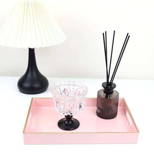 Pink Bathroom Vanity Tray with Handles for Dresser Tops