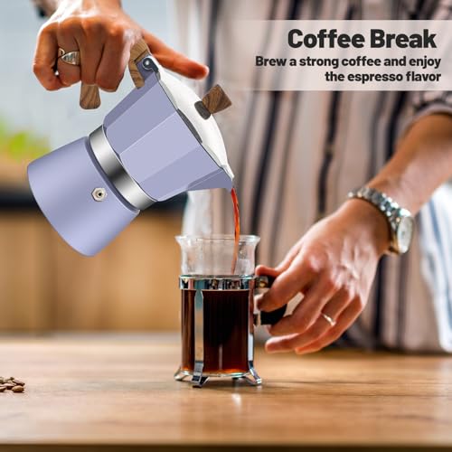 6 Cup Aluminum Moka Pot Classic Stovetop Espresso Coffee Maker 300ml 10oz Coffeemaker Percolator Mocha Pot Greca Coffee Maker Cafe Makers for Italian and Cuban Café Brewing Purple