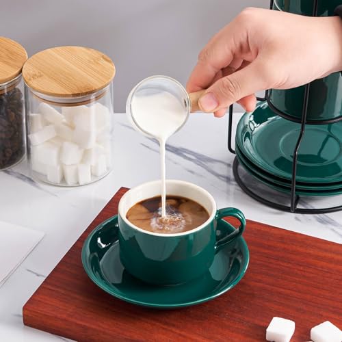 8 Ounce Porcelain Stackable Cappuccino Cups and Saucers Set of 4 (4 Count)