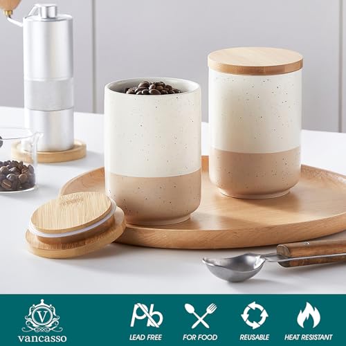 Sabine Ceramic Canister Set with Airtight Wood Lids (4 Count)