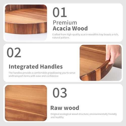Extra Large Tray for Ottoman 22" Wooden Tray Ottoman Trays Large Acacia Wood Serving Tray with Handles Wooden Trays for Party